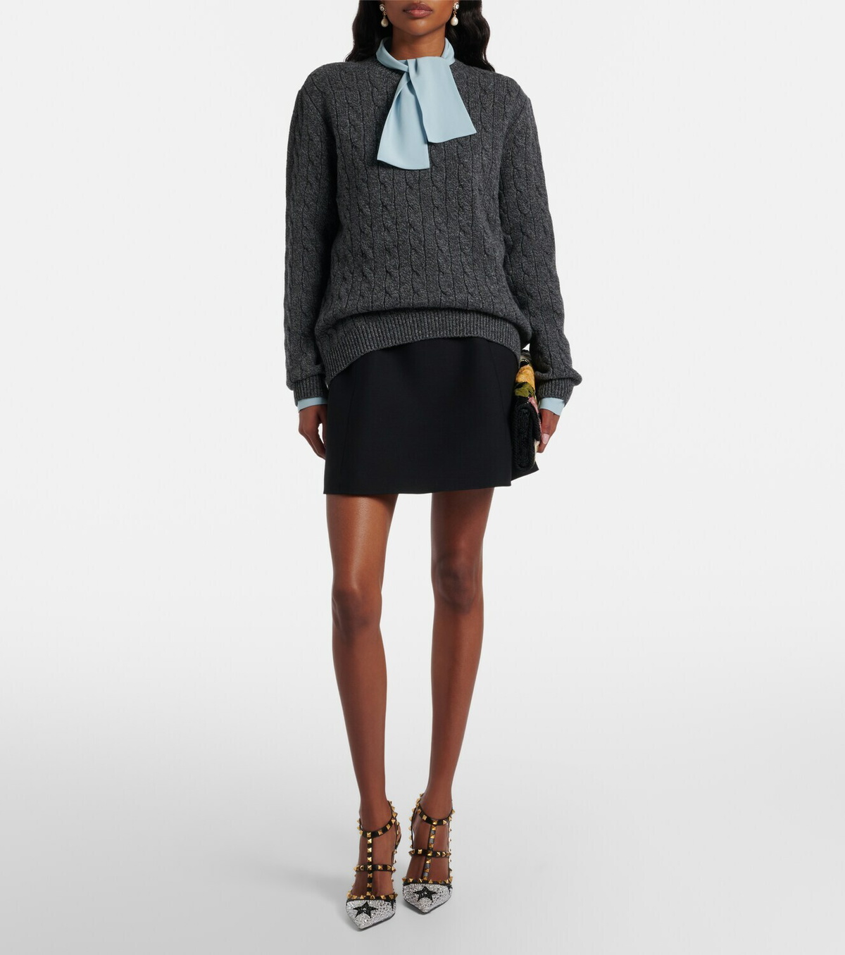 Valentino Cable-knit virgin wool mouliné sweater