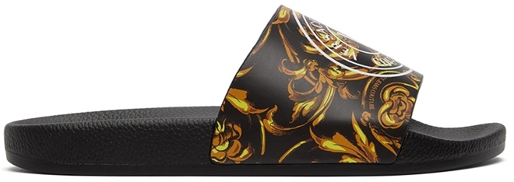 Photo: Versace Jeans Couture Black & Gold Garland V-Emblem Sandals