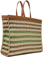 Jil Sander Beige & Green Striped Tote