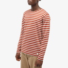 Armor-Lux Men's Long Sleeve Classic Stripe T-Shirt in Deep Paprika/Natural