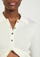 Courrèges Knotted Piqué Cotton Cropped Polo Shirt White