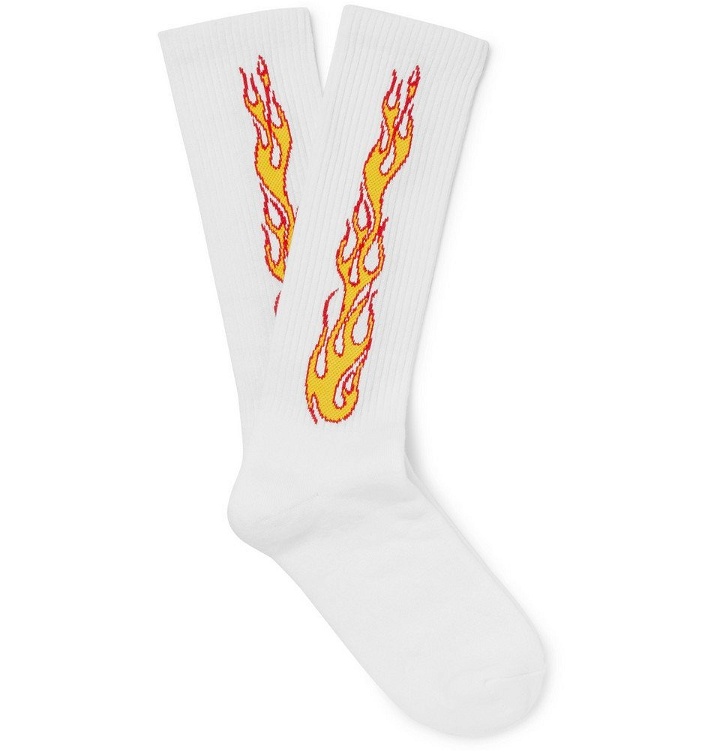 Photo: Palm Angels - Flames Stretch Cotton-Blend Socks - Men - White