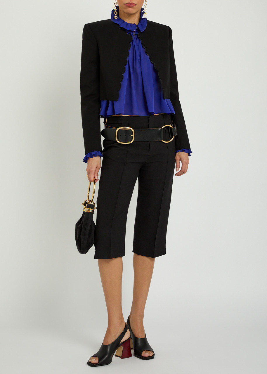 Chloe Scalloped Cropped Stretch-wool Blazer Black
