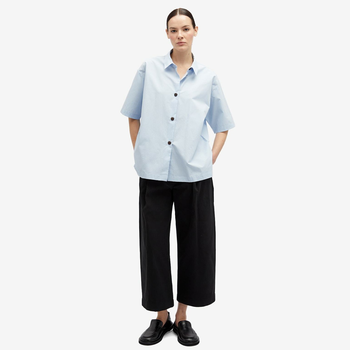 Studio Nicholson Women's Short Sleeve Boxy Shirt in Sky Blue