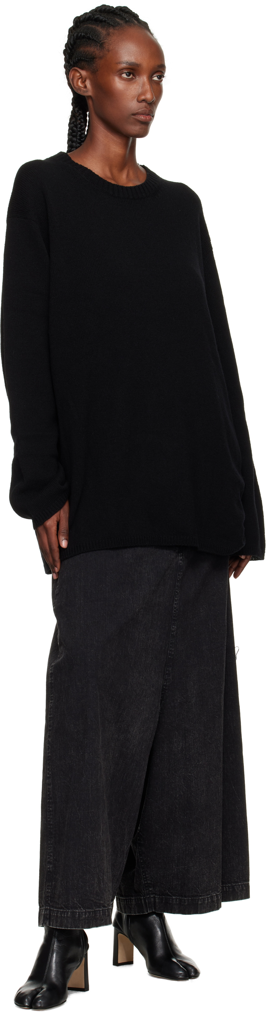 YOHJI YAMAMOTO Black Backside Flared Wide Jeans