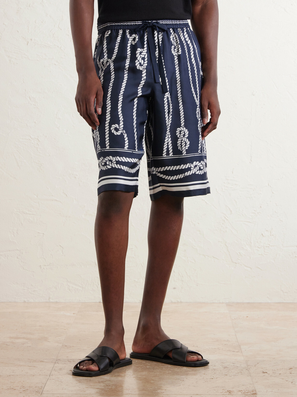 Dolce&Gabbana - Marina Straight-Leg Printed Silk-Twill Drawstring Shorts - Blue