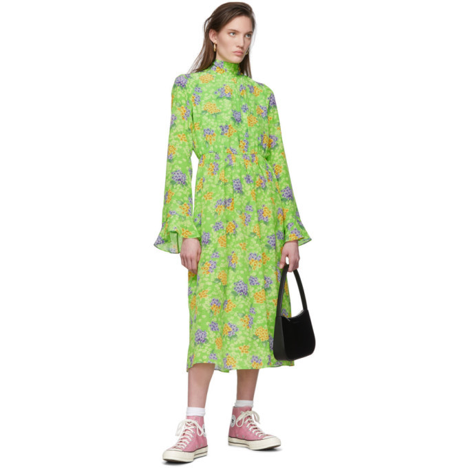 Les Reveries Green Floral Silk Dress Les Basics