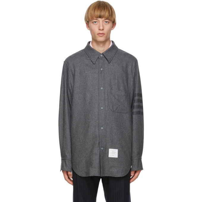 Photo: Thom Browne Grey Flannel 4-Bar Snap Front Shirt Jacket