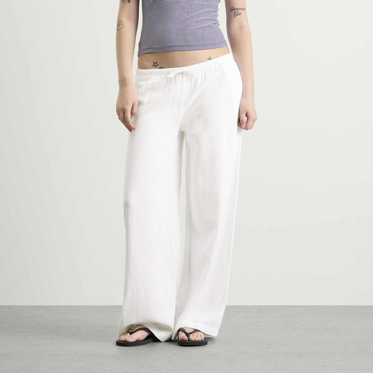 TALA Women's Soft Linen Drawstring Trousers in Ivory