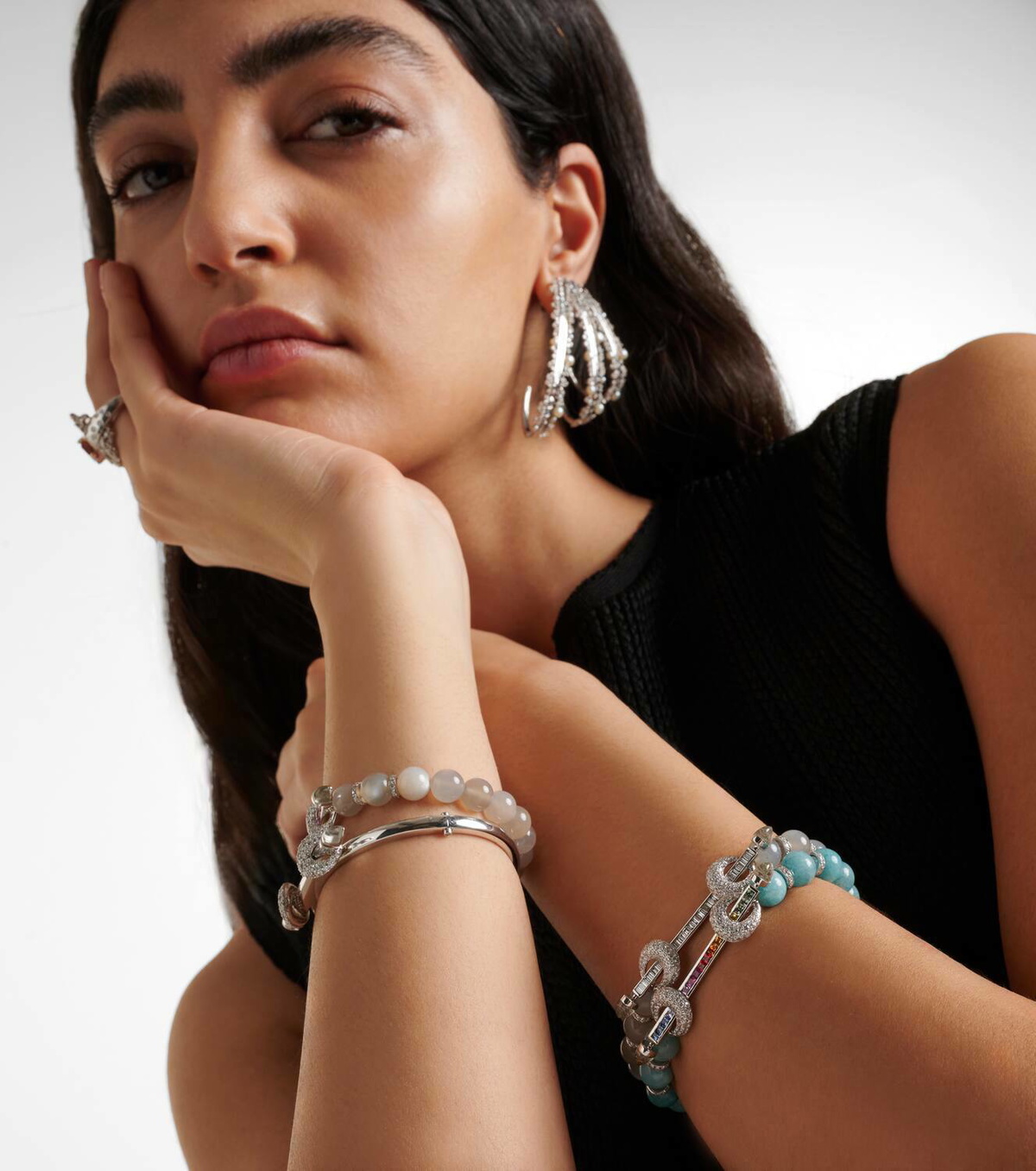 Ananya Chakra 18kt white gold bracelet with sapphires, diamonds, and gemstones