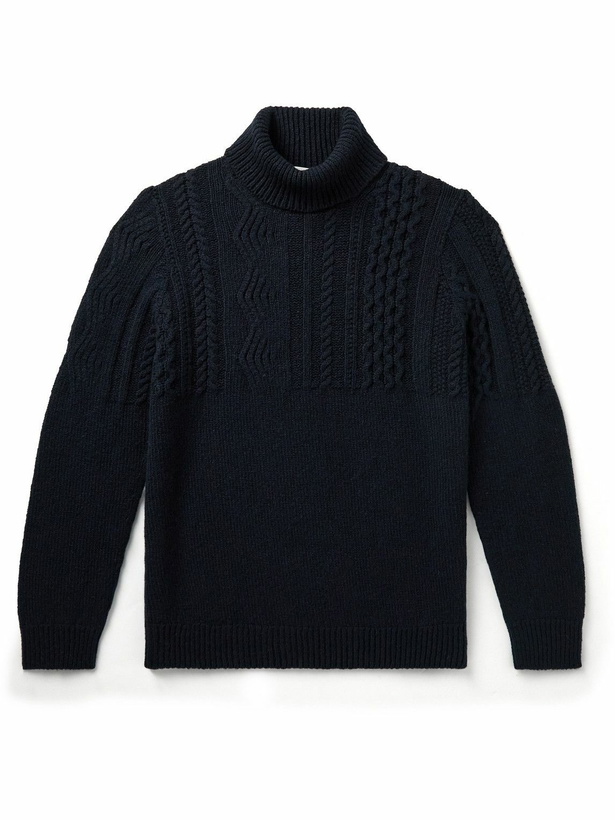 Photo: Inis Meáin - Aran Ribbed Cable-Knit Merino Wool and Cashmere-Blend Rollneck Sweater - Blue