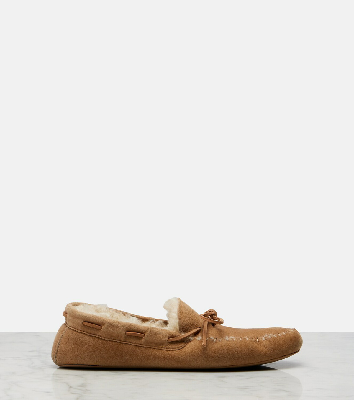 The Row Lucca shearling-trimmed suede boat shoes