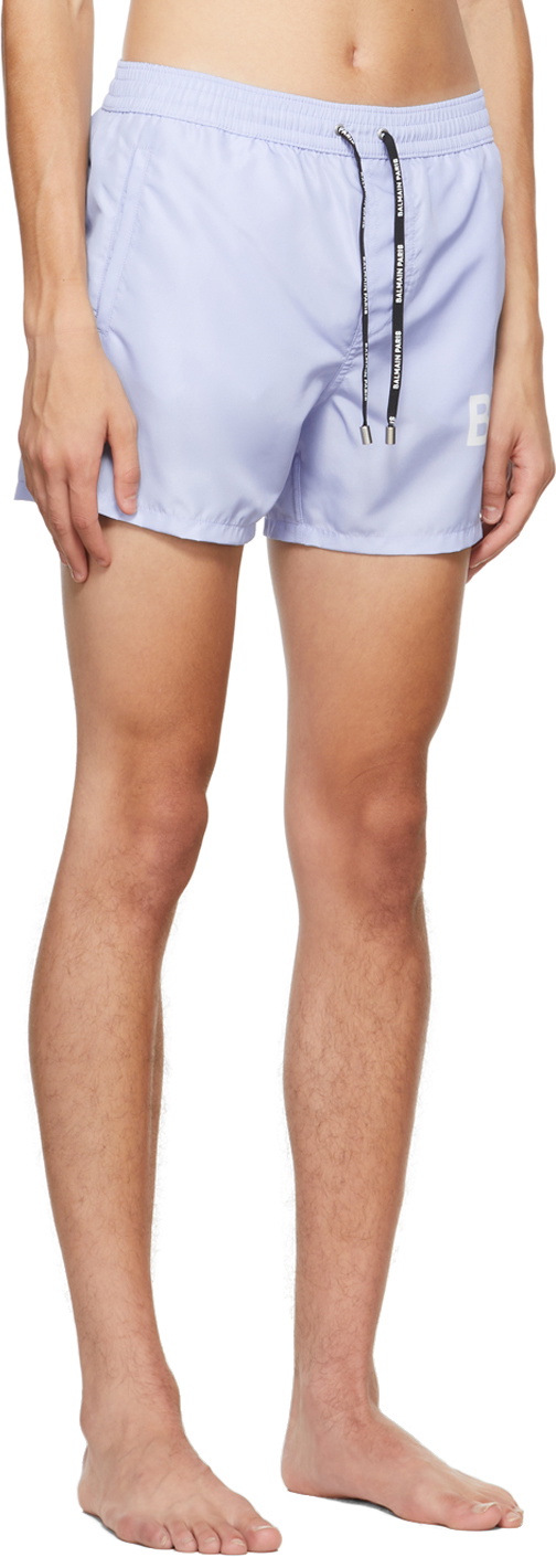 Blue & White Drawstring Swim Briefs by Balmain on Sale