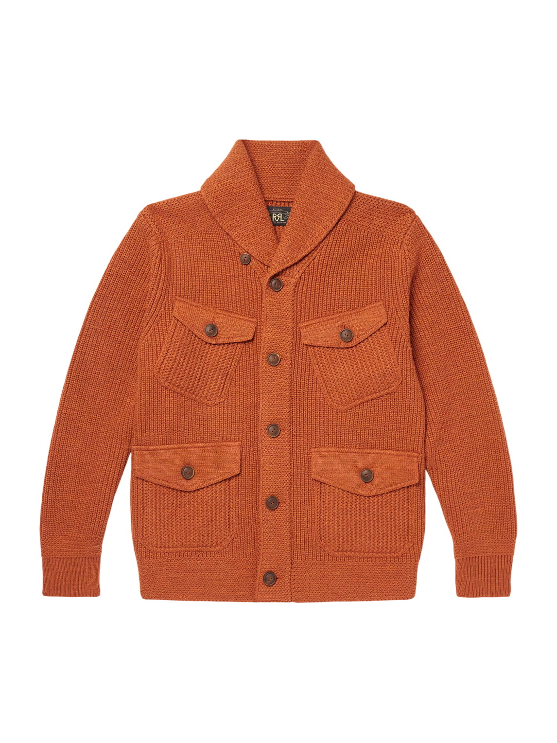 RRL - Shawl-Collar Ribbed Cotton and Wool-Blend Cardigan - Orange RRL