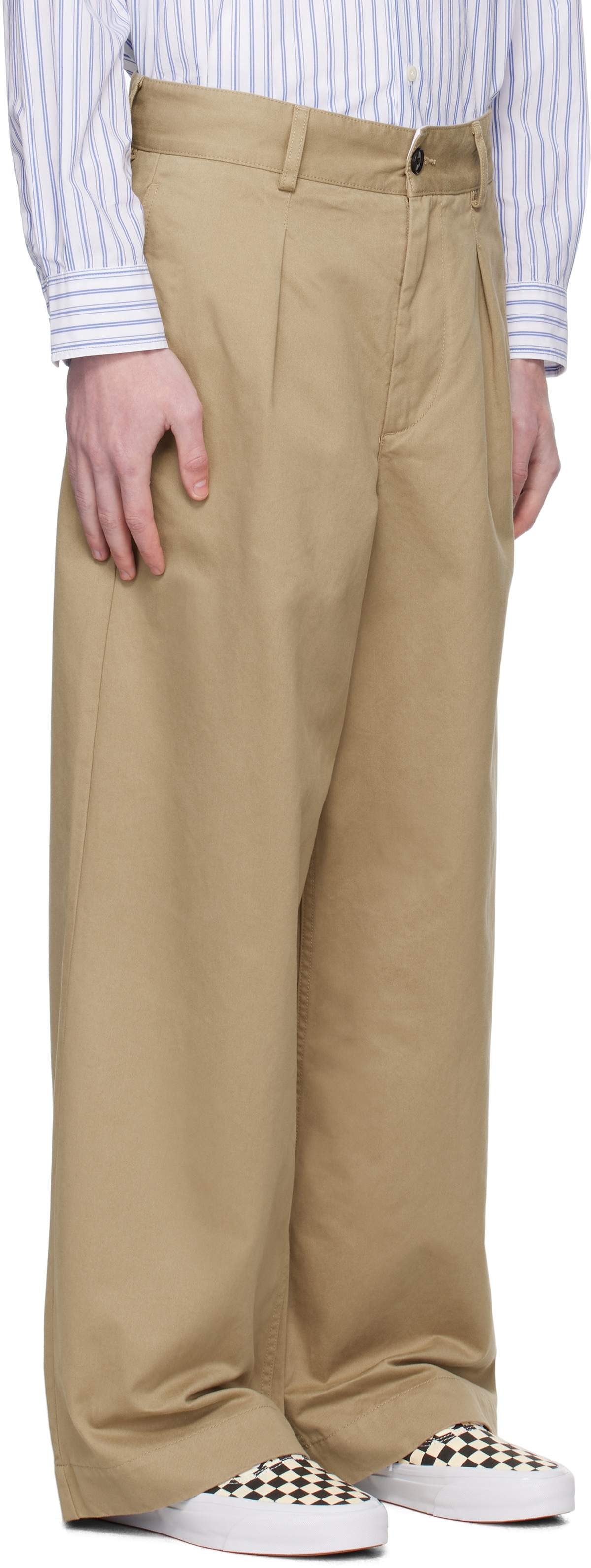 Noah Khaki Single-Pleat Baggy Trousers Noah NYC