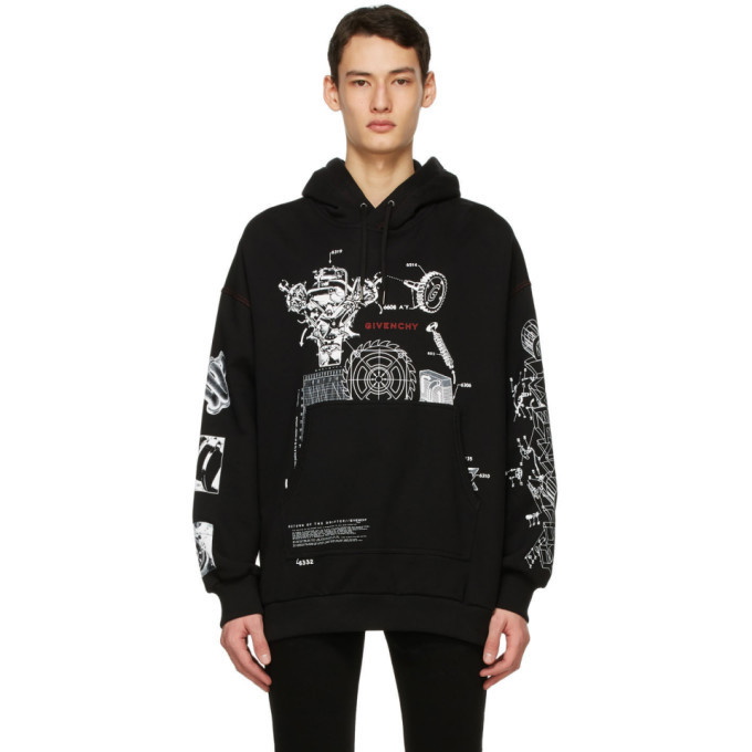 Givenchy Black Oversized Schematics Hoodie Givenchy
