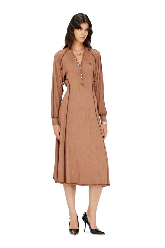 Photo: Diesel Midi dress in ribbed jersey with batwing sleeves - Dresses Womens in Brown