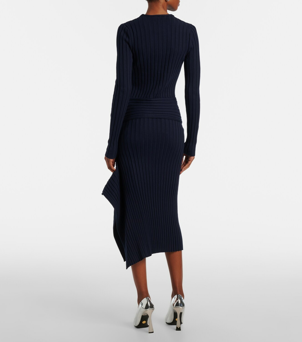 Stella McCartney Ribbed-knit ruffled cotton midi skirt