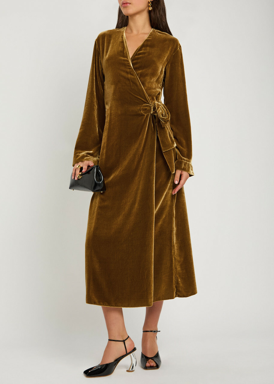 Forte_forte Velvet Midi Wrap Dress Gold