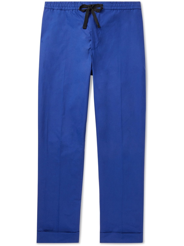 Photo: OFFICINE GÉNÉRALE - Phil Tapered Cropped Organic Cotton Drawstring Trousers - Blue