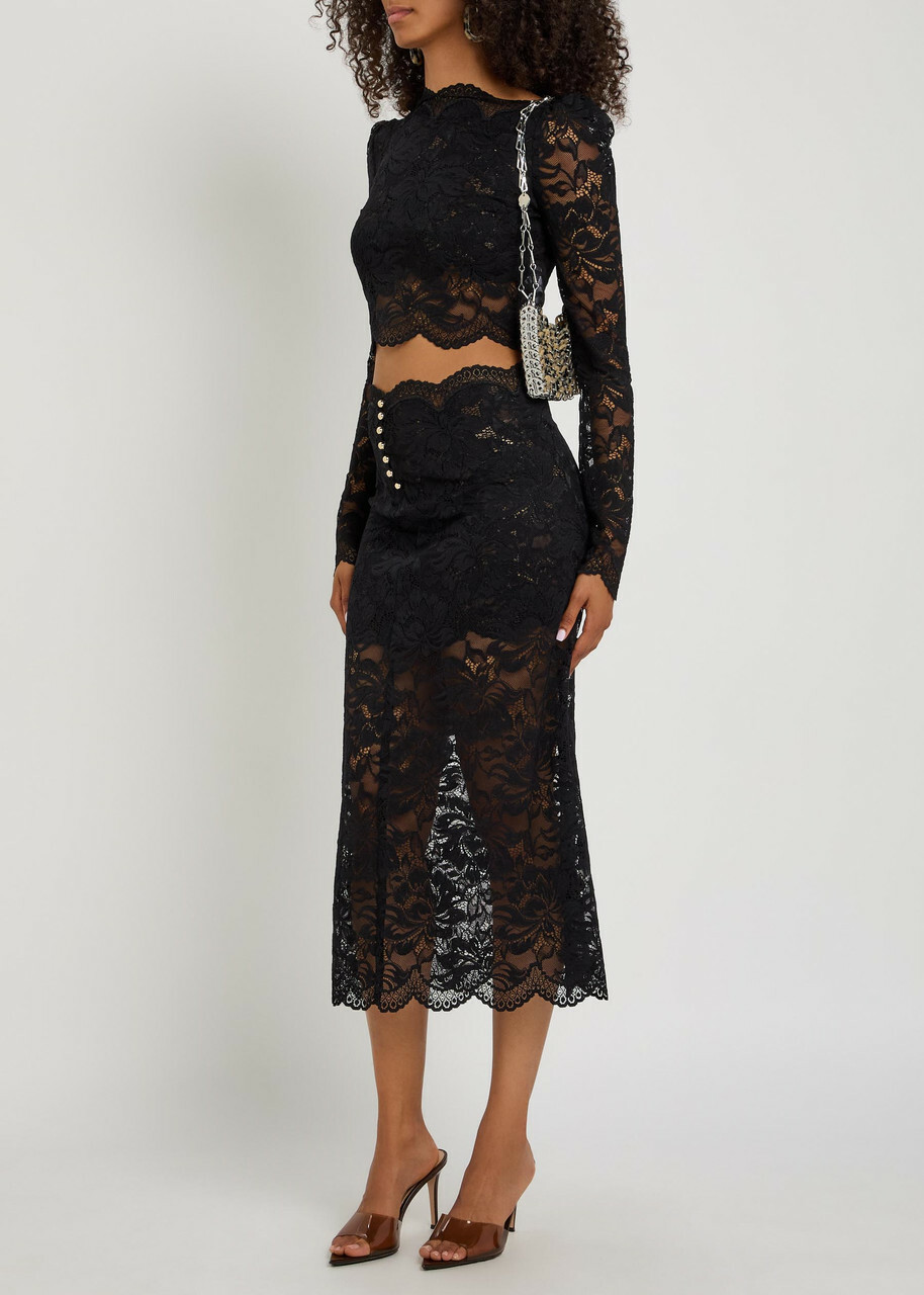 Rabanne Stretch-lace Midi Skirt Black