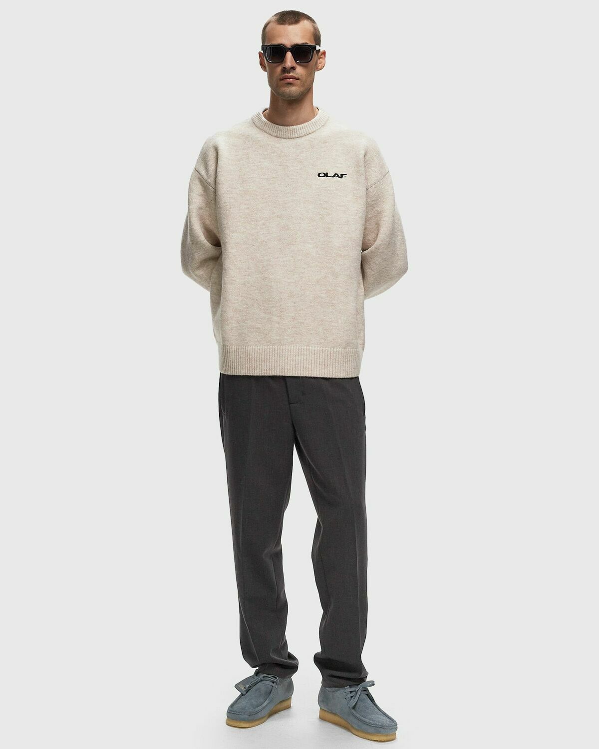 ølåf Drift Knitted Crewneck Beige Pullovers