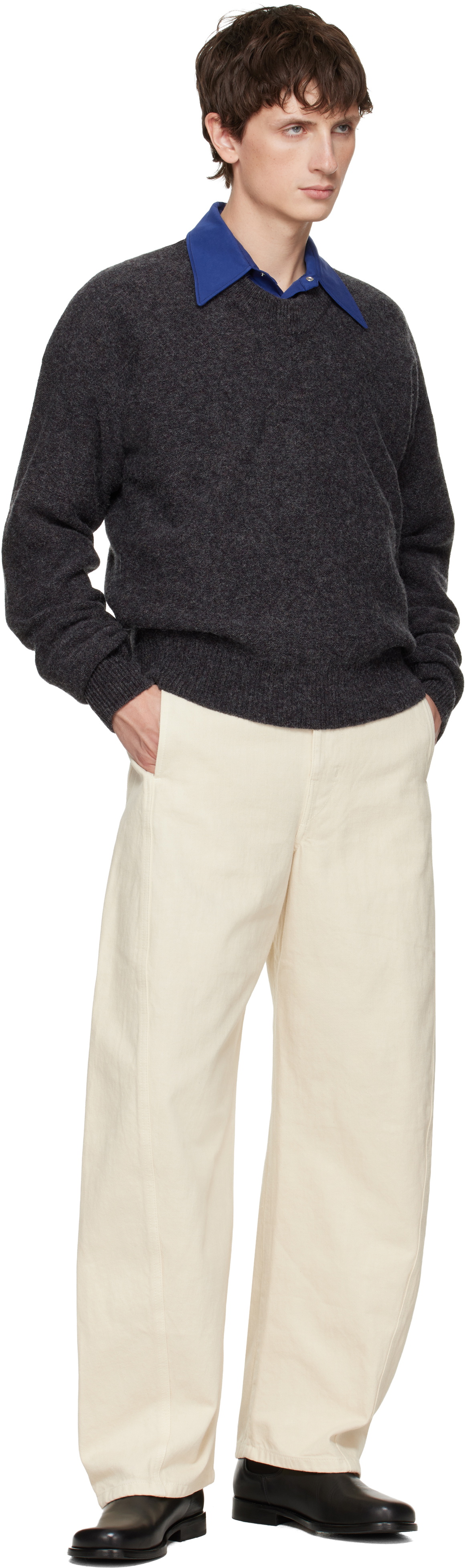 LEMAIRE Black Boxy V Neck Sweater