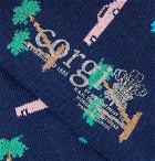 Corgi - Intarsia Cotton-Blend No-Show Socks - Navy