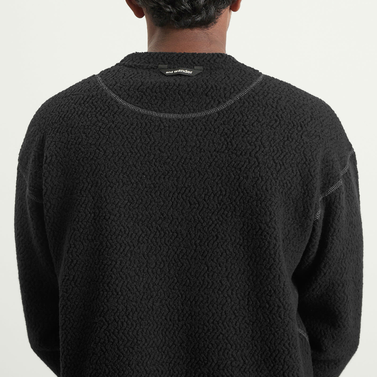 and wander Men's REWOOL Jacquard Crew Knit Sweater in Black