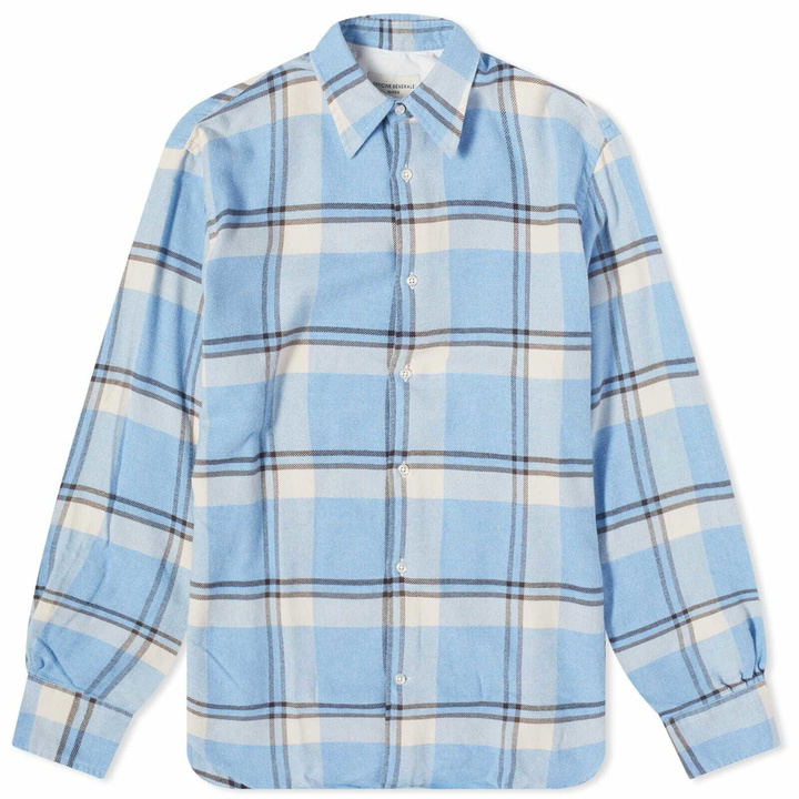 Photo: Officine Generale Men's Officine Générale Giacomo Twill Check Shirt in Ecru/Blue