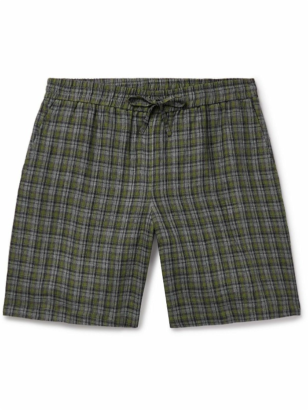 Photo: De Bonne Facture - Straight-Leg Checked Linen Drawstring Shorts - Green