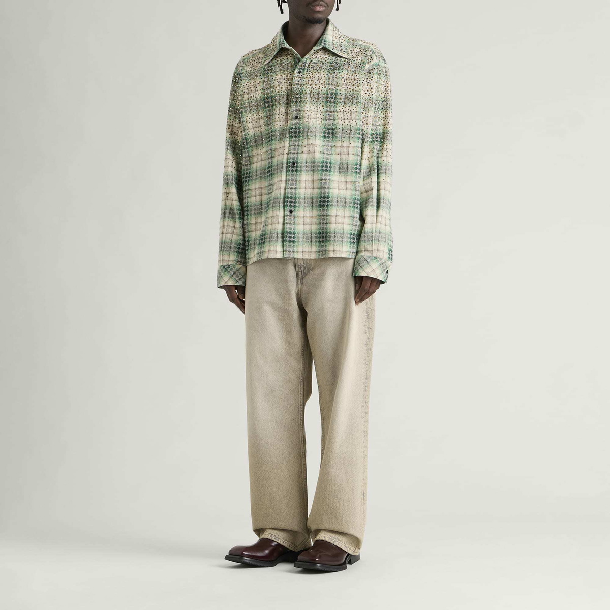 Amiri Men's Crystal Studded Western Flannel in Deep Teal