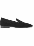 CELINE - Logo-Embroidered Grosgrain-Trimmed Suede Loafers - Black
