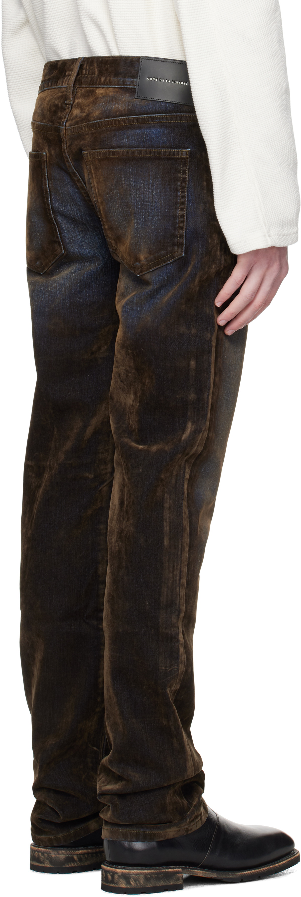 COÛT DE LA LIBERTÉ Blue & Khaki Rafa Stretch Suede Straight Leg Jeans