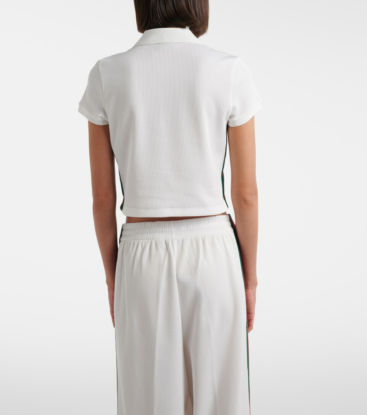Gucci Web Stripe ribbed-knit cropped polo shirt