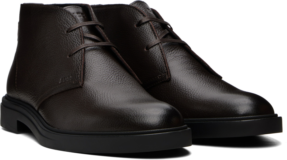 BOSS Brown Wool-Lined Grained Leather Desert Boots