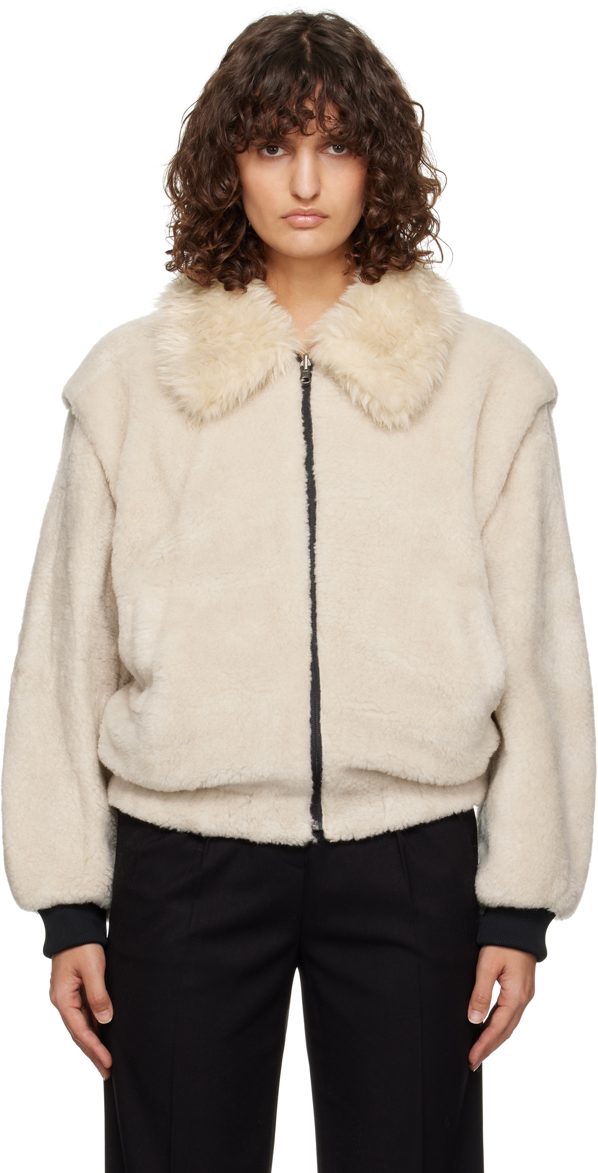 AMOMENTO Off-White Faux-Fur Oversized Jacket AMOMENTO