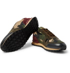 Valentino - Valentino Garavani Rockrunner Camouflage-Print Canvas, Leather and Suede Sneakers - Green