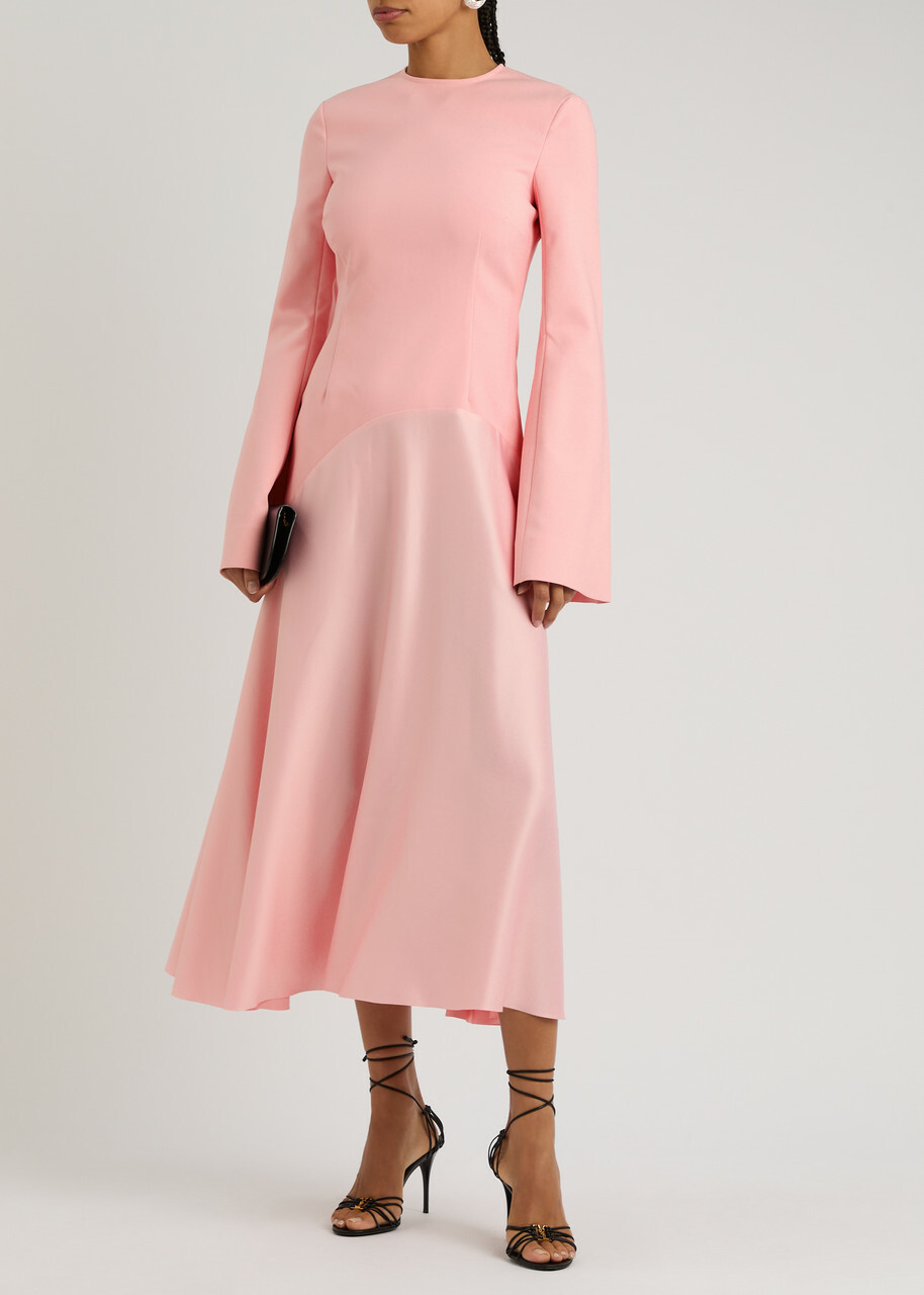 Solace London Gaia Satin and Crepe Midi Dress Light Pink