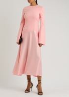 Solace London Gaia Satin and Crepe Midi Dress Light Pink