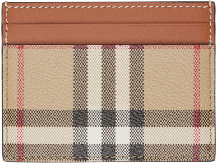 Burberry Beige & Tan Check Card Holder