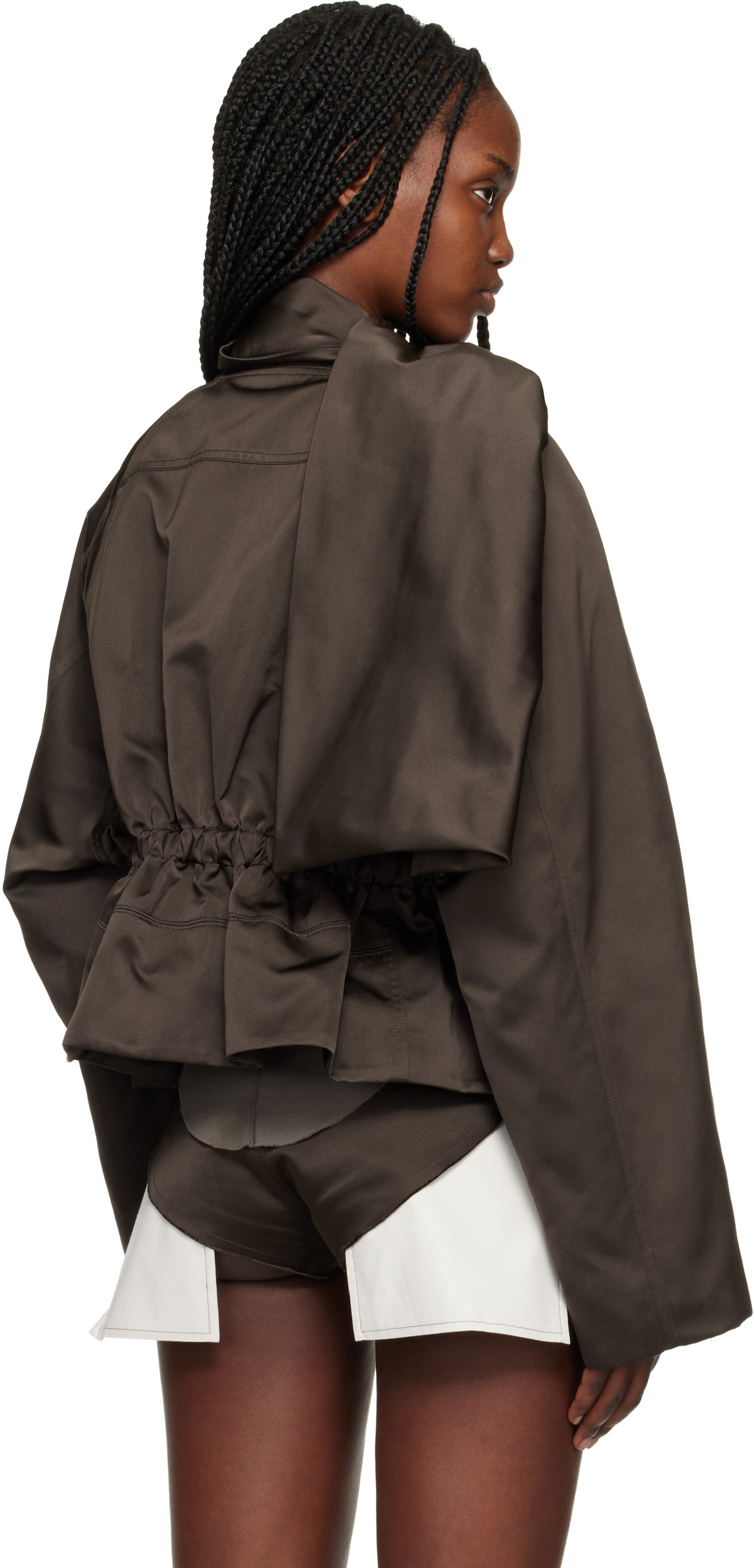 Rick Owens Brown Temple Cropped Scarf Flight Jacket