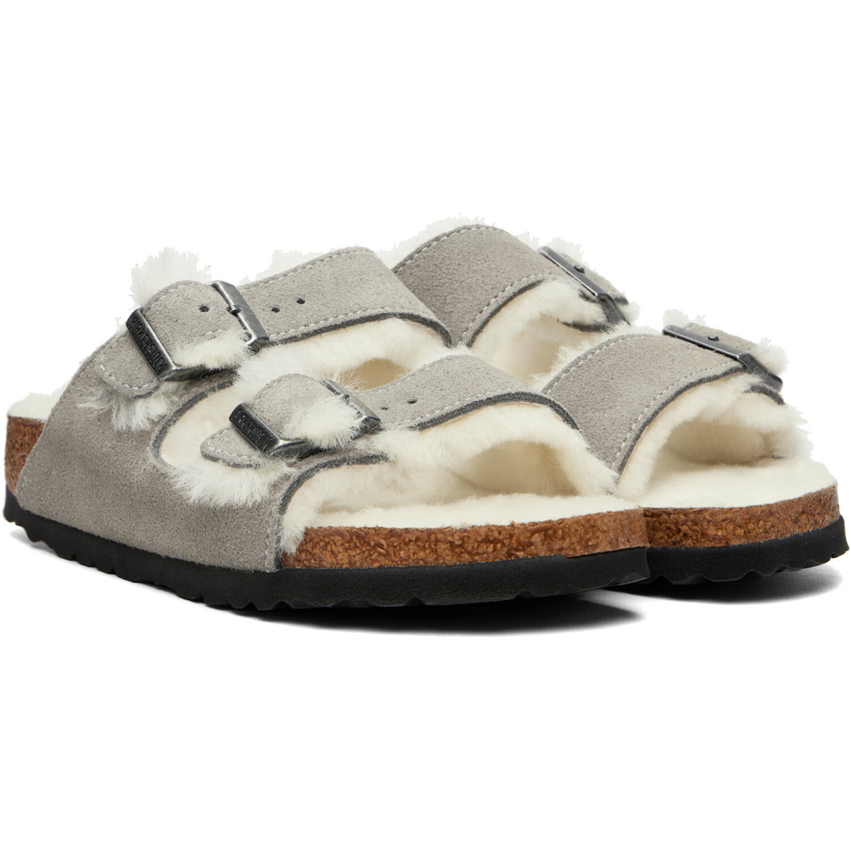 Birkenstock Gray Narrow Arizona Shearling Sandals