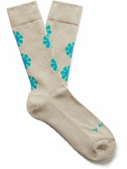 Rostersox - Peace Intarsia Ribbed Cotton-Blend Socks