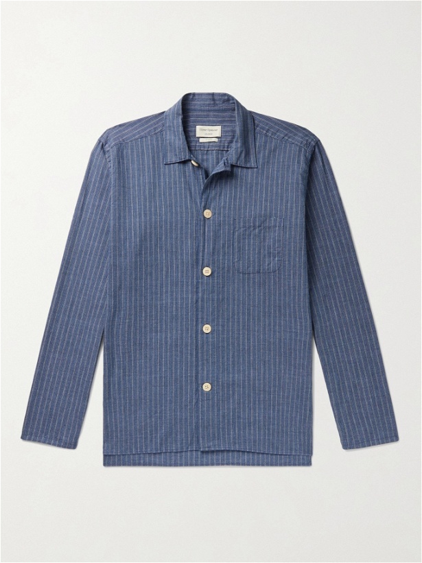 Photo: Oliver Spencer Loungewear - Townsend Striped Organic Cotton Pyjama Shirt - Blue