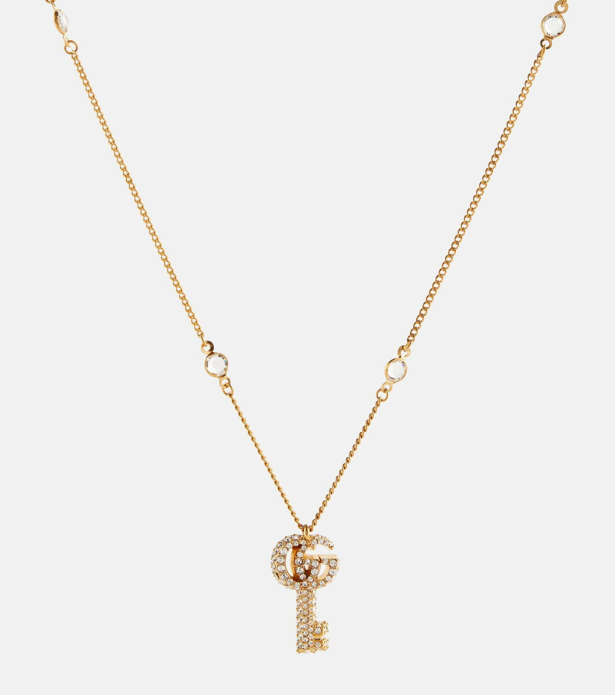 Gucci Double G Crystal-embellished Key Necklace - Gold