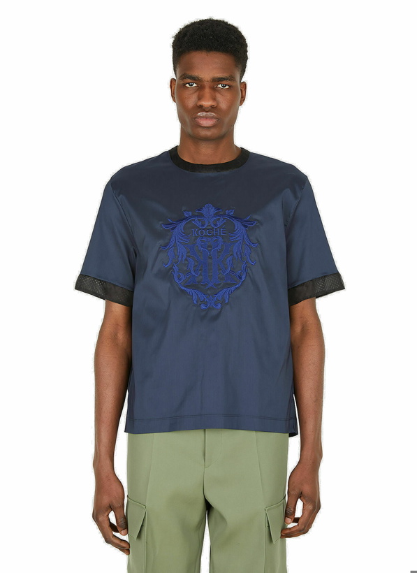 Photo: Contrast-Cuff Logo Embroidered T-Shirt in Blue