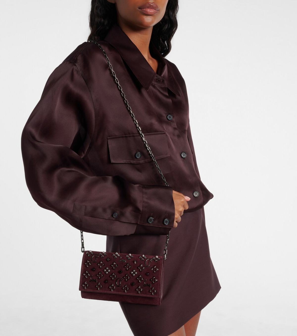 Christian Louboutin Paloma studded suede wallet on chain