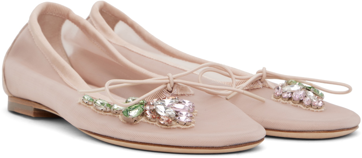 Rosa Rhinestone Embellished Mesh Flats In Apricot