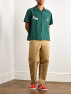 Adish - The Inoue Brothers Camp-Collar Logo-Detailed Garment-Dyed Cotton Shirt - Green